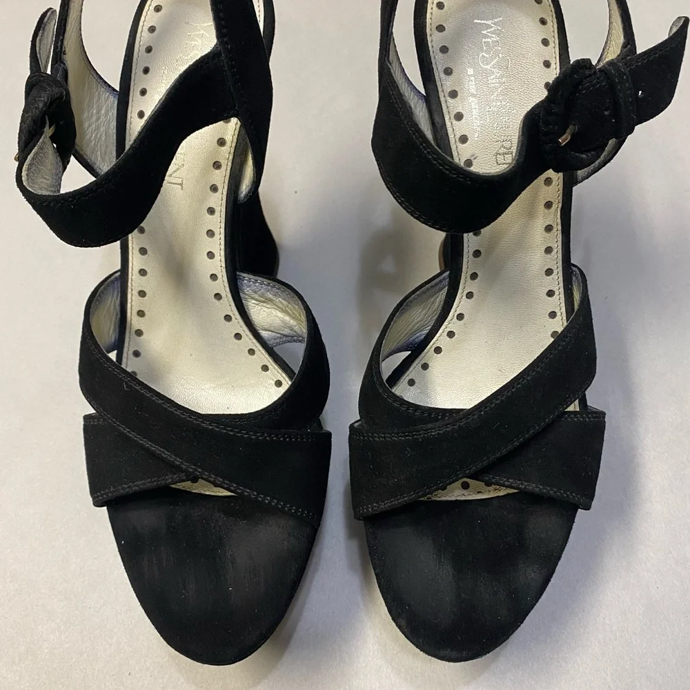 Yves Saint Laurent YSL Platform Wedge Heels Size 8 Suede Rive Gauche Designer